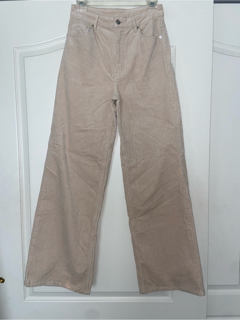 H&M Corduroy High-Rise Pants in Light Beige